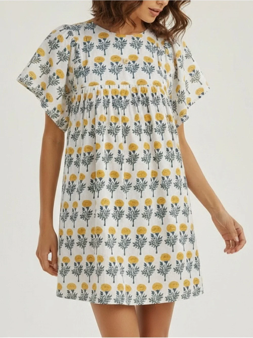 EMERSON FRY Basalie Mini Dress, Big Marigolds White Organic, XS